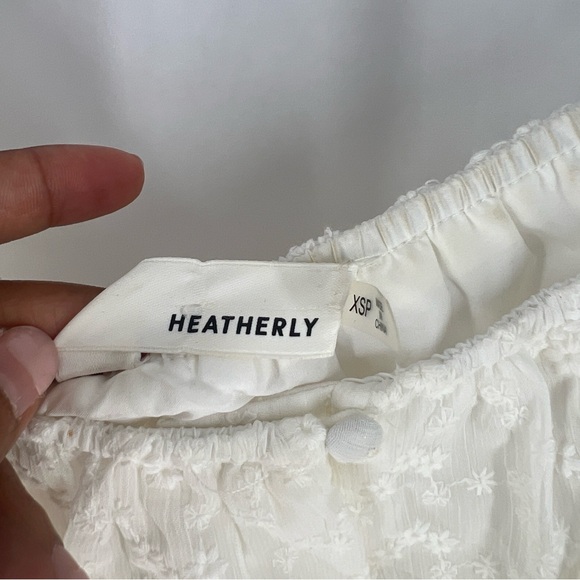 Heatherly Cottage Eyelet‎ Crop Top Balloon Sleeve Peasant Embroidered Size XSP - Picture 10 of 12